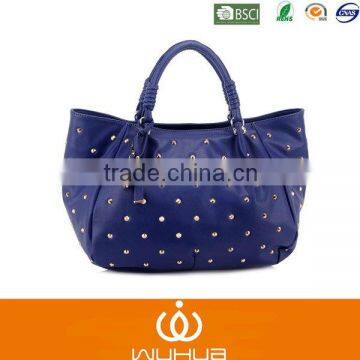 2014 New Fashion Blue Studded Pu Tote Bags 100% copycat bag