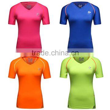 custom fashion comfortable v-neck plain short sleeve compression shirt women 2016