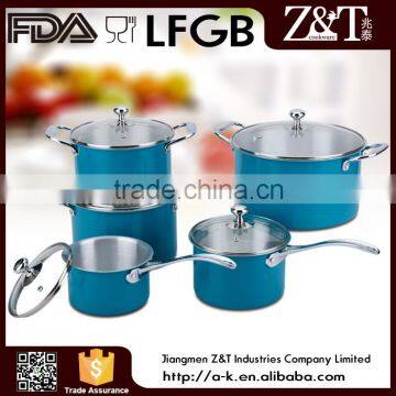 New product 10pcs blue aluminum cookware set with glass lids