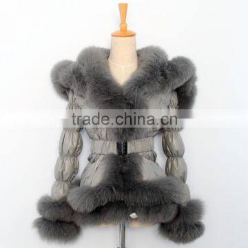 winter women down jacket with fox fur trim and fur hood