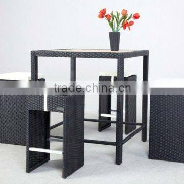Outdoor wicker furniture bar set with teak