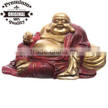 polyresin fat laughing chinese buddha with red and gold color 13cm