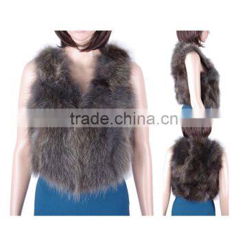 Women raccoon fur vest raccoon patch fur short style fur vest KZ150129