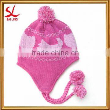 Wholesale Warm Fleece Earflap Beanie Cheap Pink Acrylic Knitted Winter Baby Hat Supplier