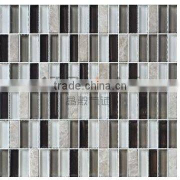 Stone Glass Mosaic - rectangle stone blend glass mosaic tile, black and white bathroom and kitchen wall tile EGS093