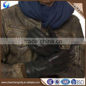 Classic cheap men wool lined black winter warm deerskin leather gloves