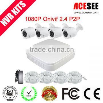 HOT SALE 4CH 1080P ONVIF NVR KIT with 960P IP bullet camera