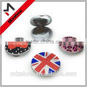 Round Double Sides Rhinestone Compact Plastic Mirror photo-3