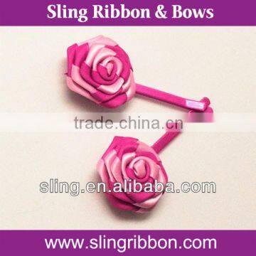 Cute Pink Ribbon Rose Bobby Pin For Little Kids