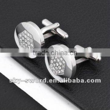 2012 New Stainless steel cufflinks with zircon SC10015