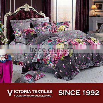 purple romantic flower printed cotton bed set duvet quilt cover set