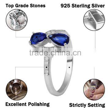 Double Zircon Blue Saphire Infinity Shaped Ring for Women photo-2