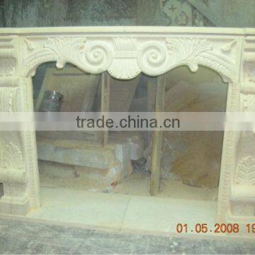 caved natural indoor marble fireplace