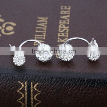 double sided faced Shambhala ball rhinestone zircon crystal beaded 925 sterling silver beautiful stud earring