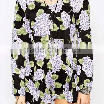 Mini Long Sleeve Hot Floral V Back Jumpsuits photo-3