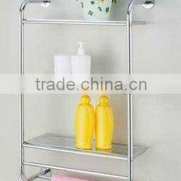 Tube metal wall mounted 3 tier shelf 2 towel rail bathroom rack