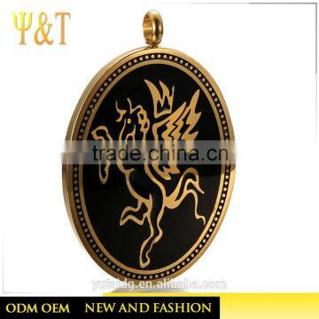 fashion stainless steel jewelry gold plated black enamel horse pendants custom logo pendant