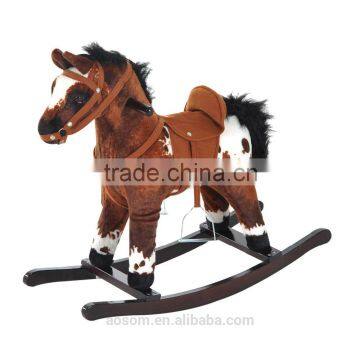 Qaba 24" Plush Ride On Rocking Horse with Sound - Dark Brown/White