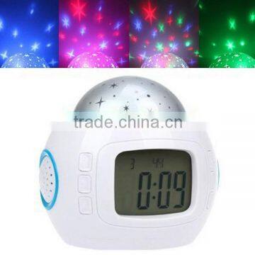 Hot Custom Personalized Children Room Sky Star Night Light Projector Alarm Clock With Sleeping Music and Thermometer Factory photo-2
