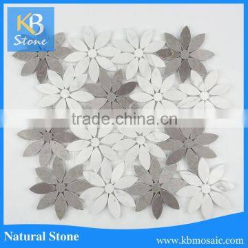 2017 New design white and grey marble mosaic supplies water jet mosaic tile