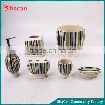 6PCS Green Stripe Morden Ceramic Bathroom Accessories Set