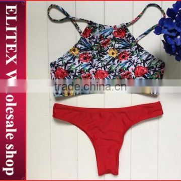 2017 Newest floral top red bottom sexy print wholesale swimwear CK340