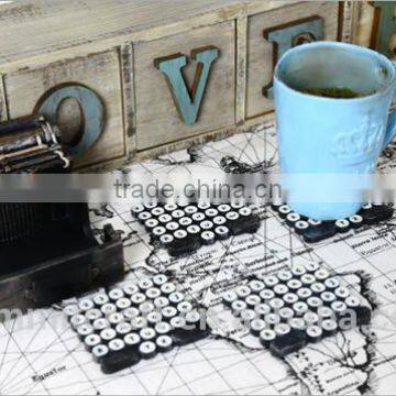 Resin vintage typewriter shape drink coasters holder set