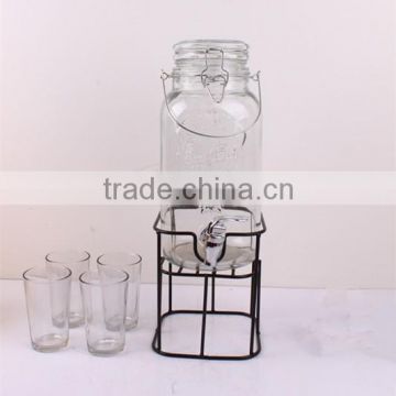 5pcs glass juice dispenser set with metal clip