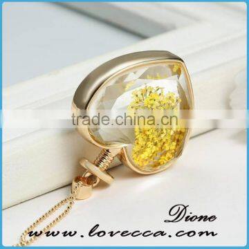 Women Heart Shape Glass Terrarium Necklace With Real Dried Flowers photo-3