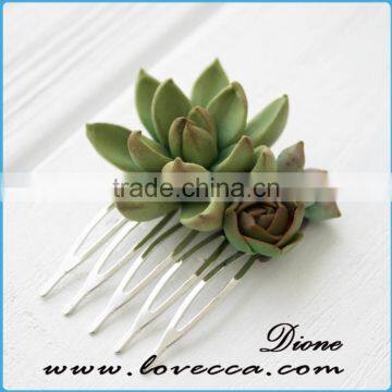 Wedding Bridal Bithday Gifts Small Green Succulent Comb Succulent Jewelry photo-3