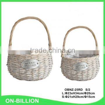 Grey Color Natural Wicker Material Flower Girl Basket With Plastic Liner photo-2