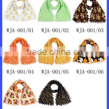 Cute Design Soft Christmas Deer Print Pom Pom Tassel Scarf for Kids photo-6