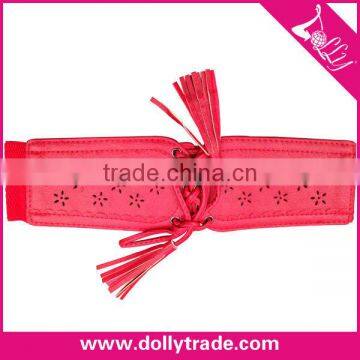 Fashion Women Dress Red PU Wide Elastic Belt Without Holes