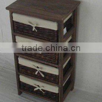 wooden furniture with wicker storage basket