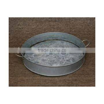 Wooden Handle Round Metal Serving Tray Beer Holder photo-3