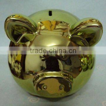 factory direct ceramic electroplated gold pig piggy money box for kids' gift