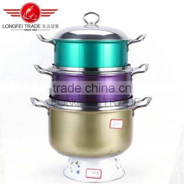 Hot Selling 3pcs Colorized Stainless Steel Soup Pot kitchen cookware With Decal