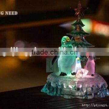 clear acrylic crystal LED RBG color changing penguin table home ornaments