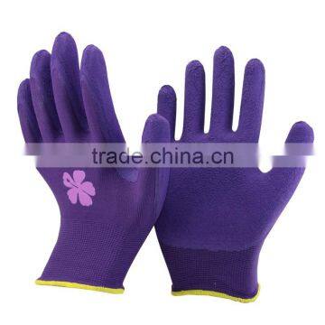 NMSAFETY 13 gauge purple nylon coated foam latex safety wrok gloves/ anti slip gloves from China