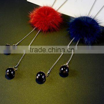 Hot New Korea Pompon Necklace Mink Fur Ball Long Sweater Necklace for Antumn Winter