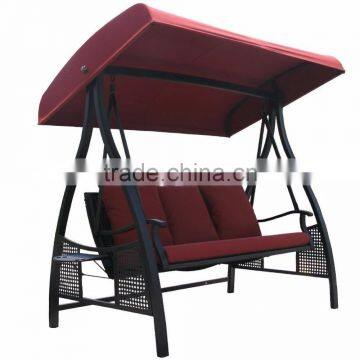 Customized 3 person red swing chair with the canopy for leisure for hot sale