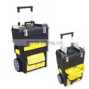 Popular plastic Handle Toolbox with wheel and Professional trolley box being divided into two storage parts