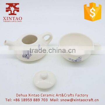 Glazed Full Hand Painted White With Blue Butterfly Ceramic Teapot photo-2