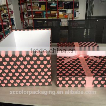 custom luxury hat type wedding dress packaging box with ribbon bow