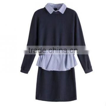 2016 New Style Autumn Shirt Korean Turn Down Collar Long Sleeve Dress Patchwork photo-3