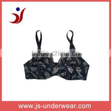 Old women black print bra, wholesale ladies cotton lingerie no padded bra