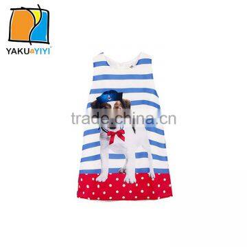 YAKUYIYI Girl Multi Color Dog Printed Sleeveless Flaring Dress