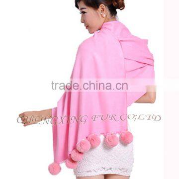 CX-B-P-42D Women Winter Genuine Mongolian Sheep Rabbit Fur Trim Pashmina Shawls With Fur photo-4