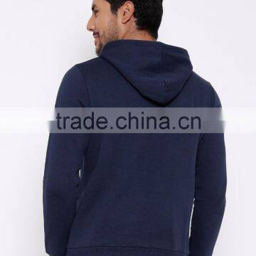 Navy Blue Man Hooded Sweatshirt Customize Front Kangaroo Pocket Fleece Lined 80% Cotton 20% Polyester Fabric Material Hoodies photo-4