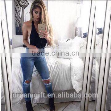 2016 Spring New Women's Fashion Straight Jeans Ripped Holes Female Long Term Mid Waist Cotton Washed Denim Pants photo-2